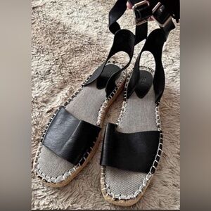 Black Leather Sandals with Ankle Straps